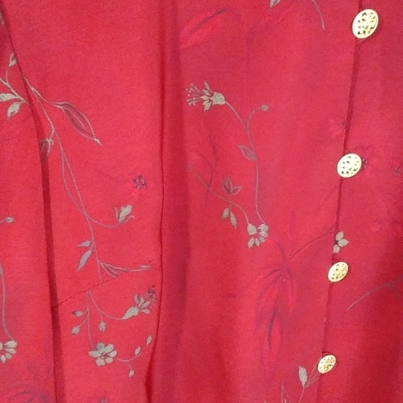 Karin Stevens Red Gold Floral Flower Medley Jacket Size 14 Front Button Up - Picture 10 of 11